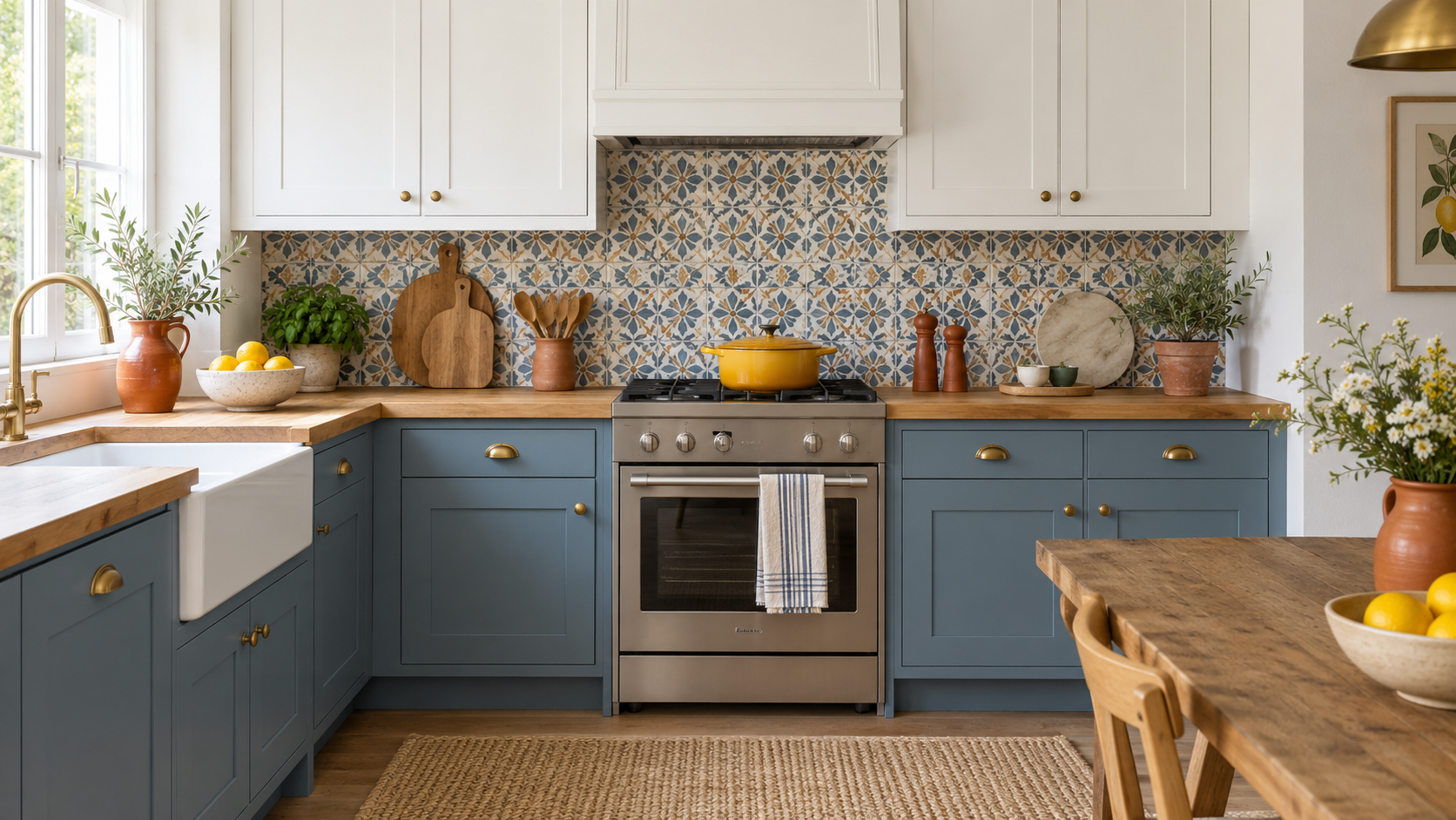 Bright kitchen with balanced cabinetry and natural daylight