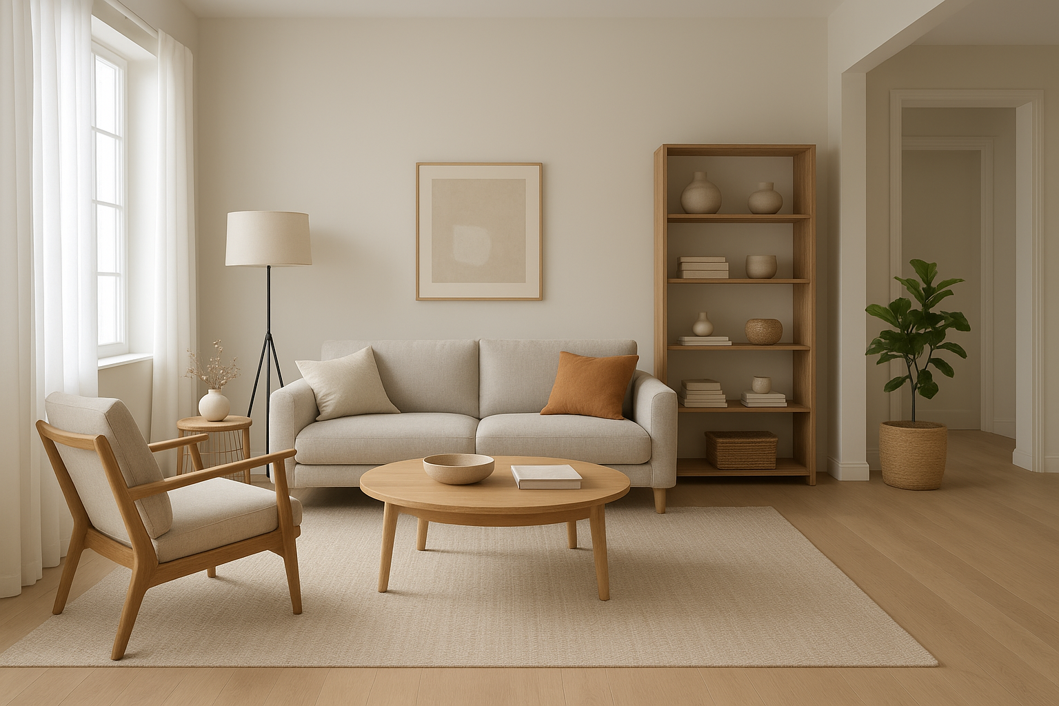 Example layout plan of a small balcony with modular planters along the side and a zen tray in the corner